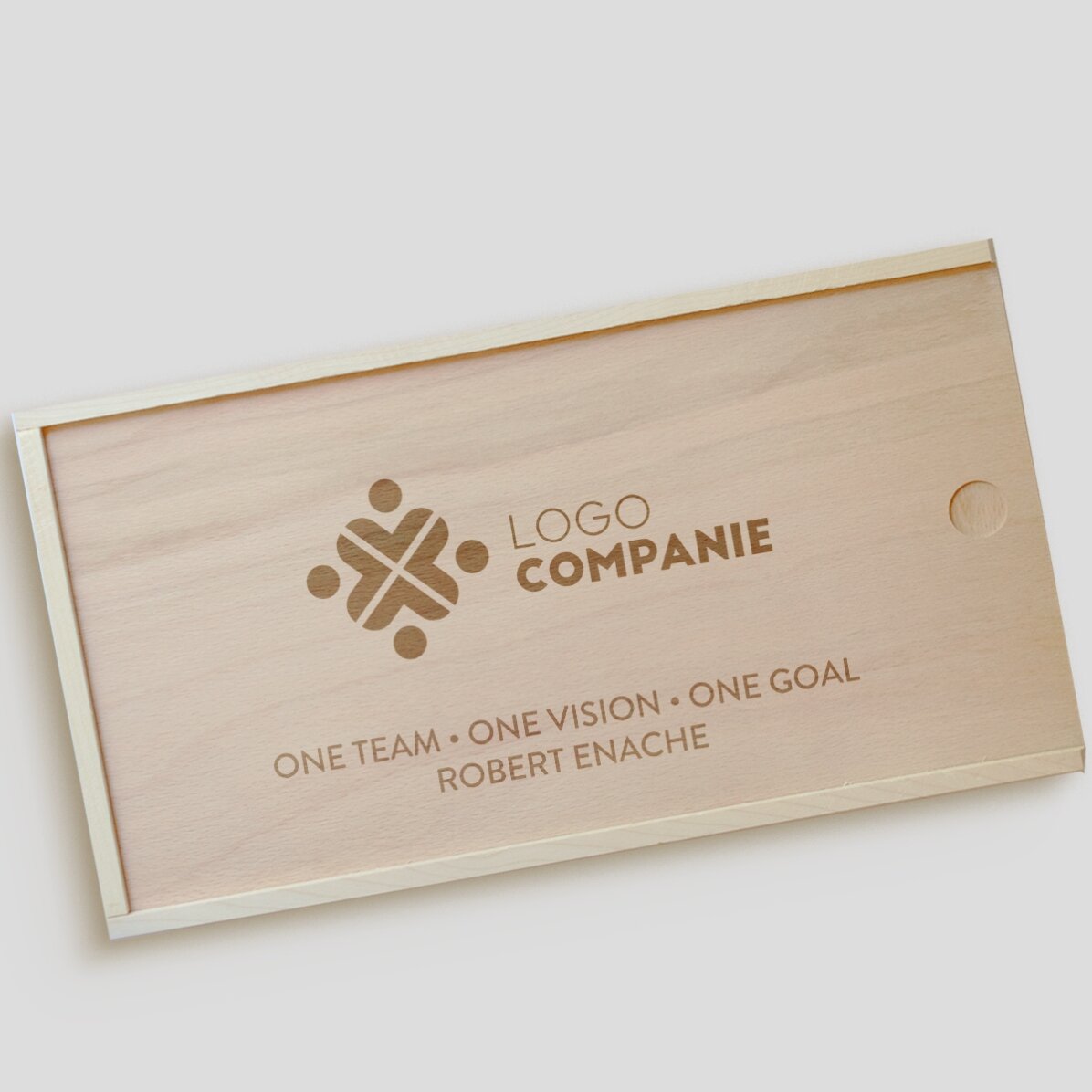 Caja de regalo personalizada de madera con logotipo y texto