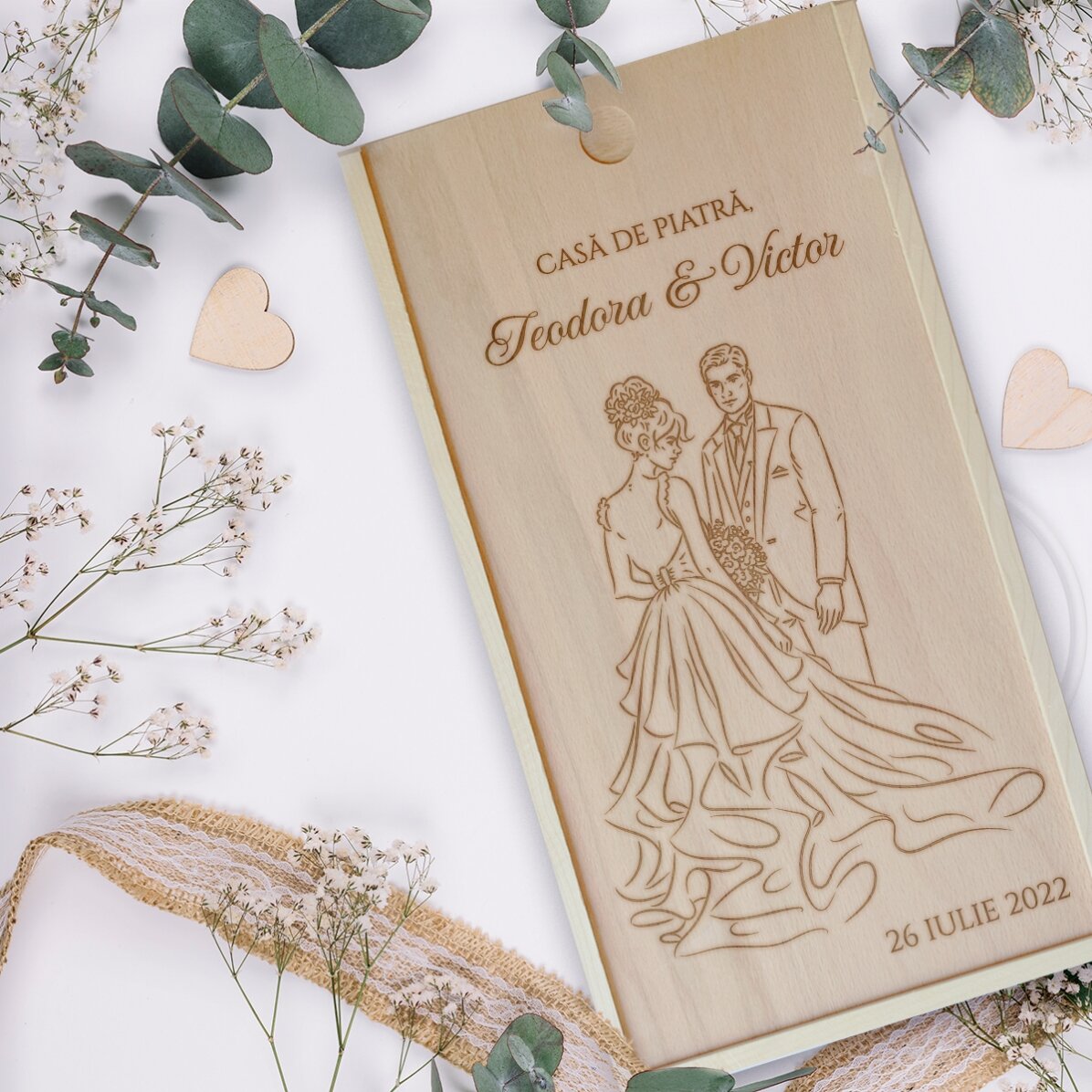 Caja de regalo personalizada de madera con mensaje - Casa de piatra