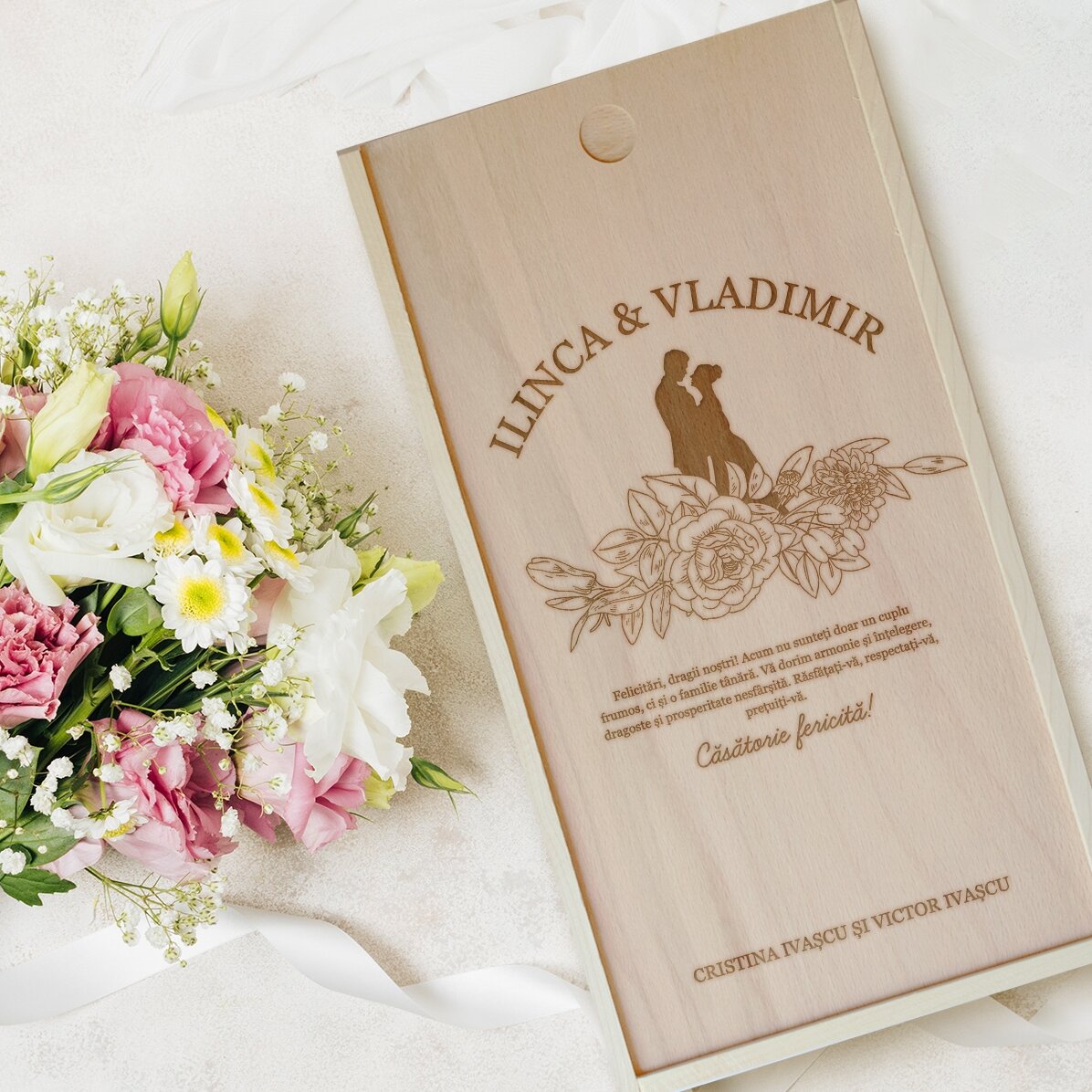 Caja de regalo personalizada de madera con mensaje - Regalo de boda