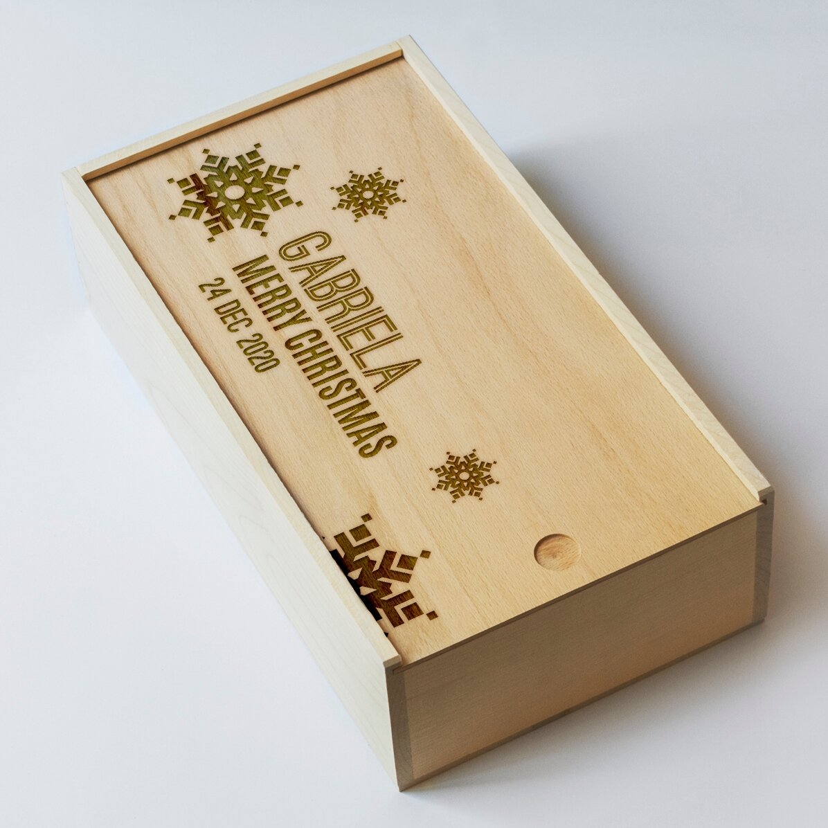 Caja de regalo personalizada de madera - Copos de nieve