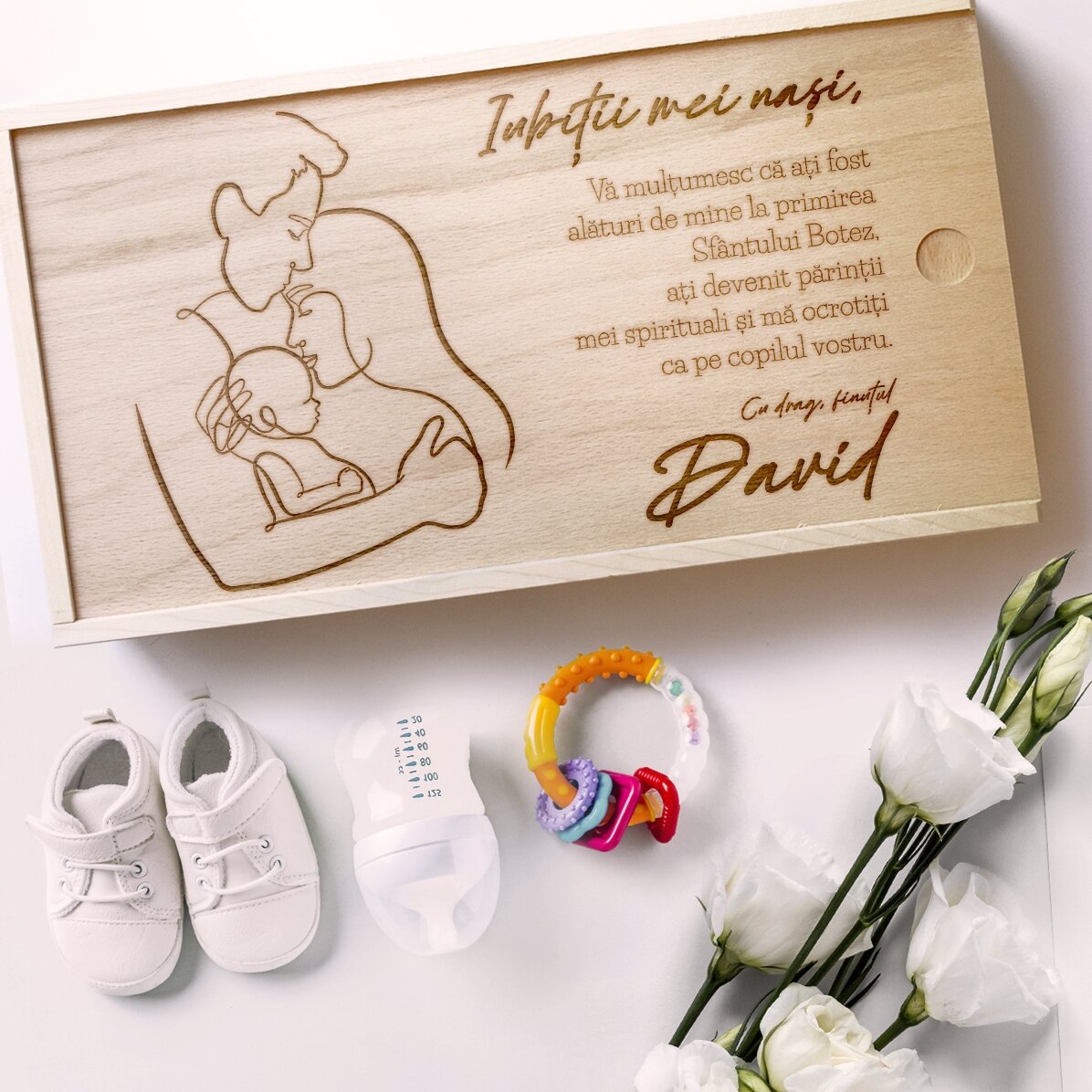 Caja de regalo personalizada de madera - Padrinos queridos