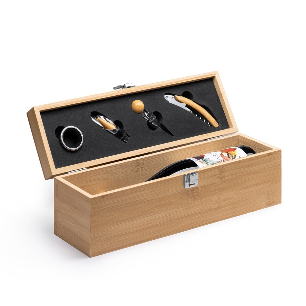Bamboo wine box with accessories, personalised with a message - The best