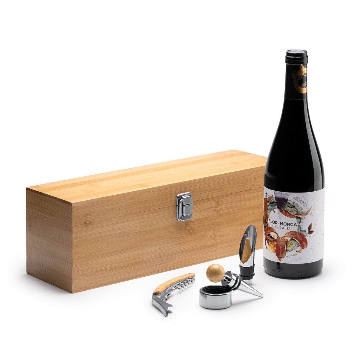 Bamboo wine box with accessories, personalised with a message - Wedding