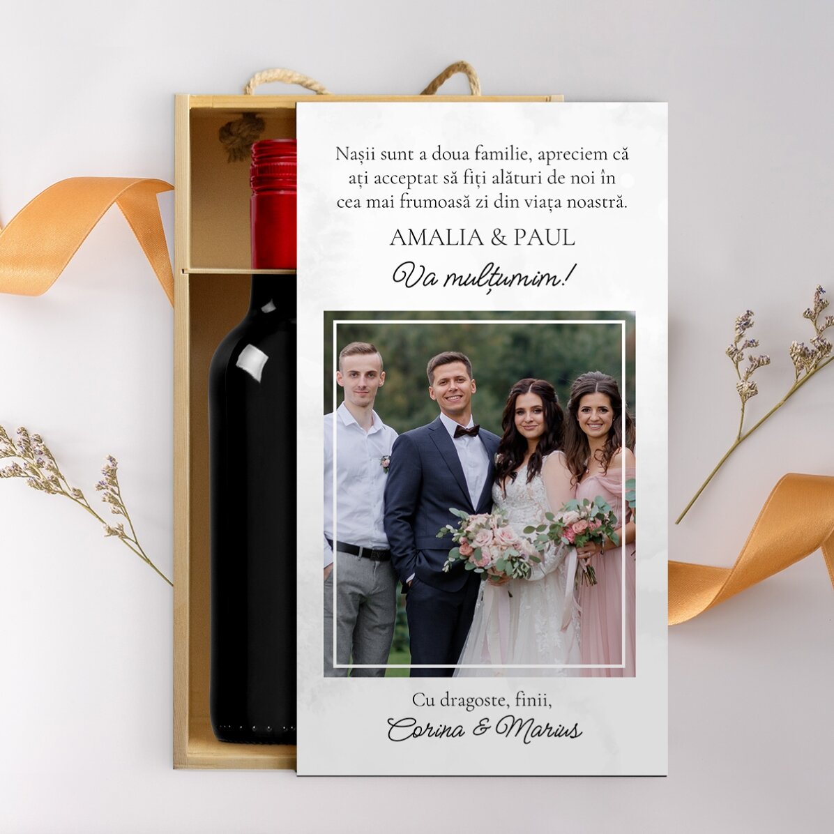 Wine box for 2 bottles personalised with a photo and message - With love