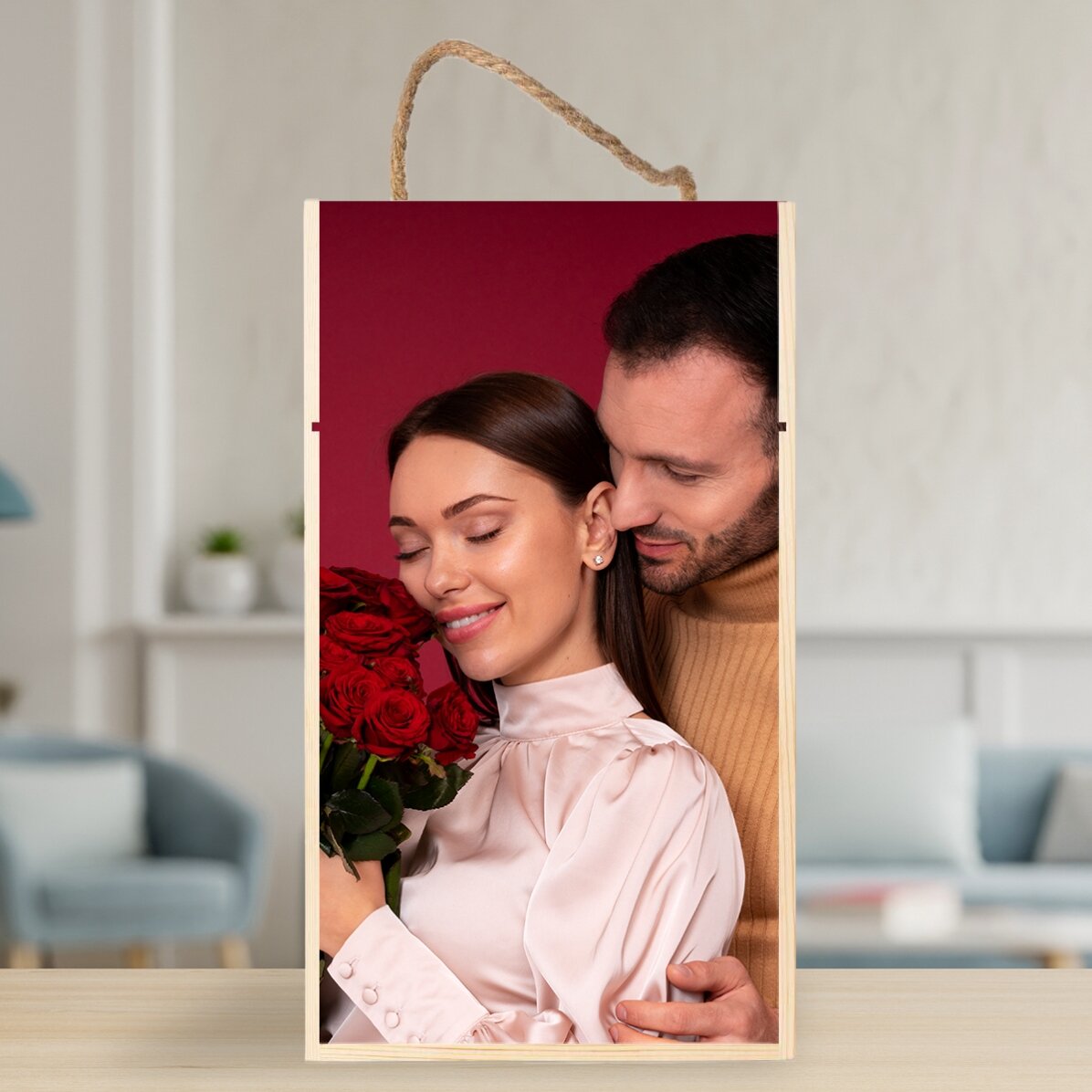 Caja de vino para 2 botellas personalizada con una foto