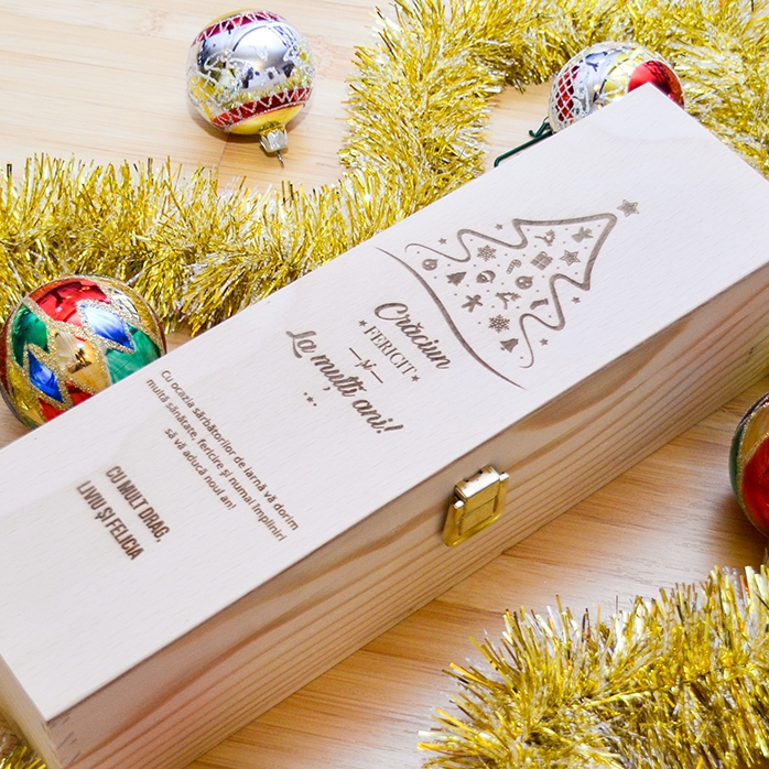 Caja de vino personalizada: ¡Feliz Navidad y próspero Año Nuevo!