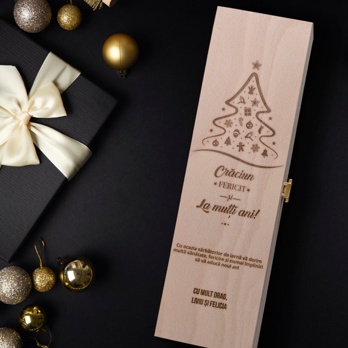 Caja de vino personalizada: ¡Feliz Navidad y próspero Año Nuevo!