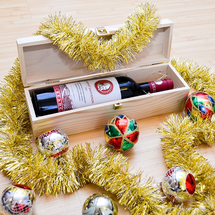Caja de vino personalizada: ¡Feliz Navidad y próspero Año Nuevo!