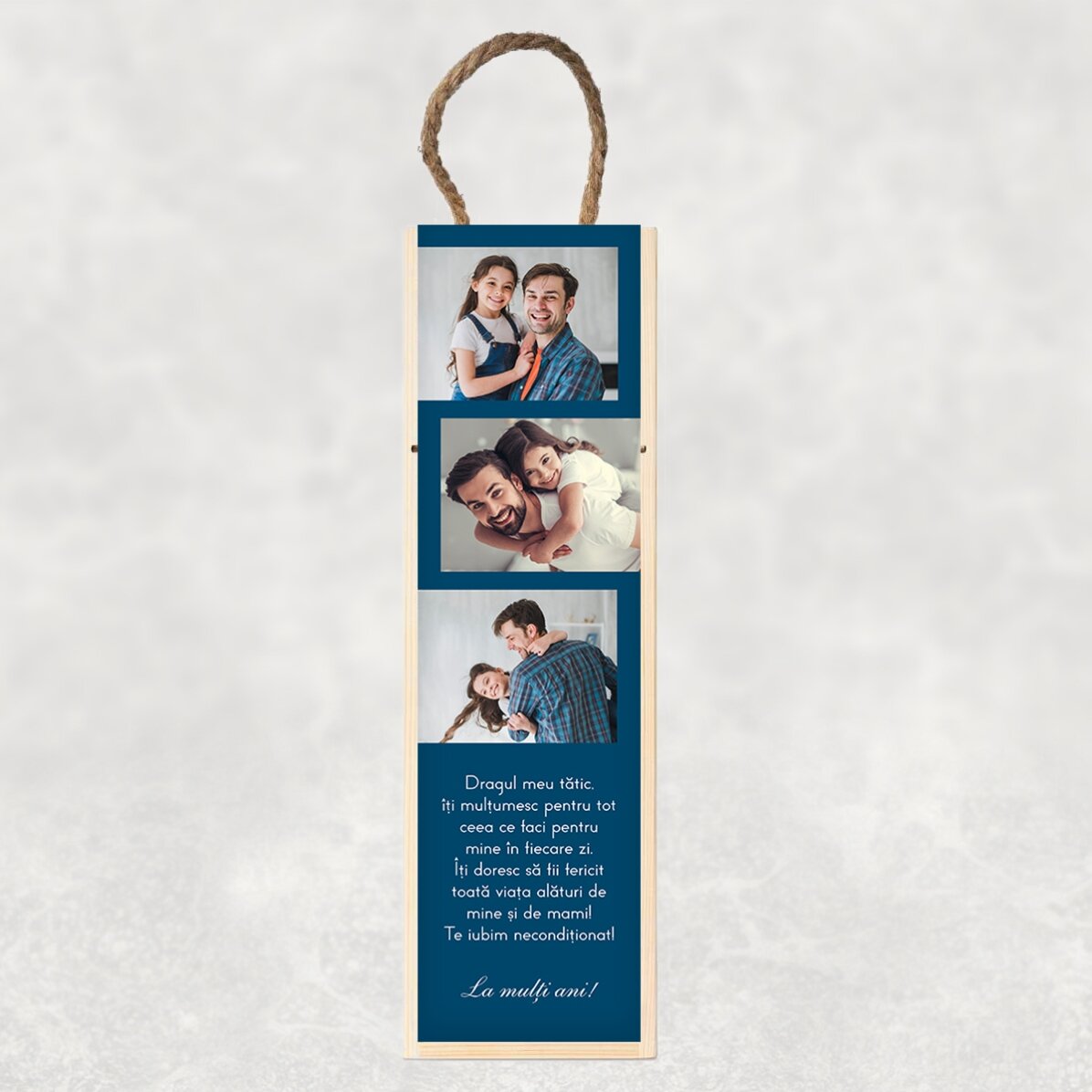 Caja de vino personalizada con 3 fotos y un texto para tus seres queridos