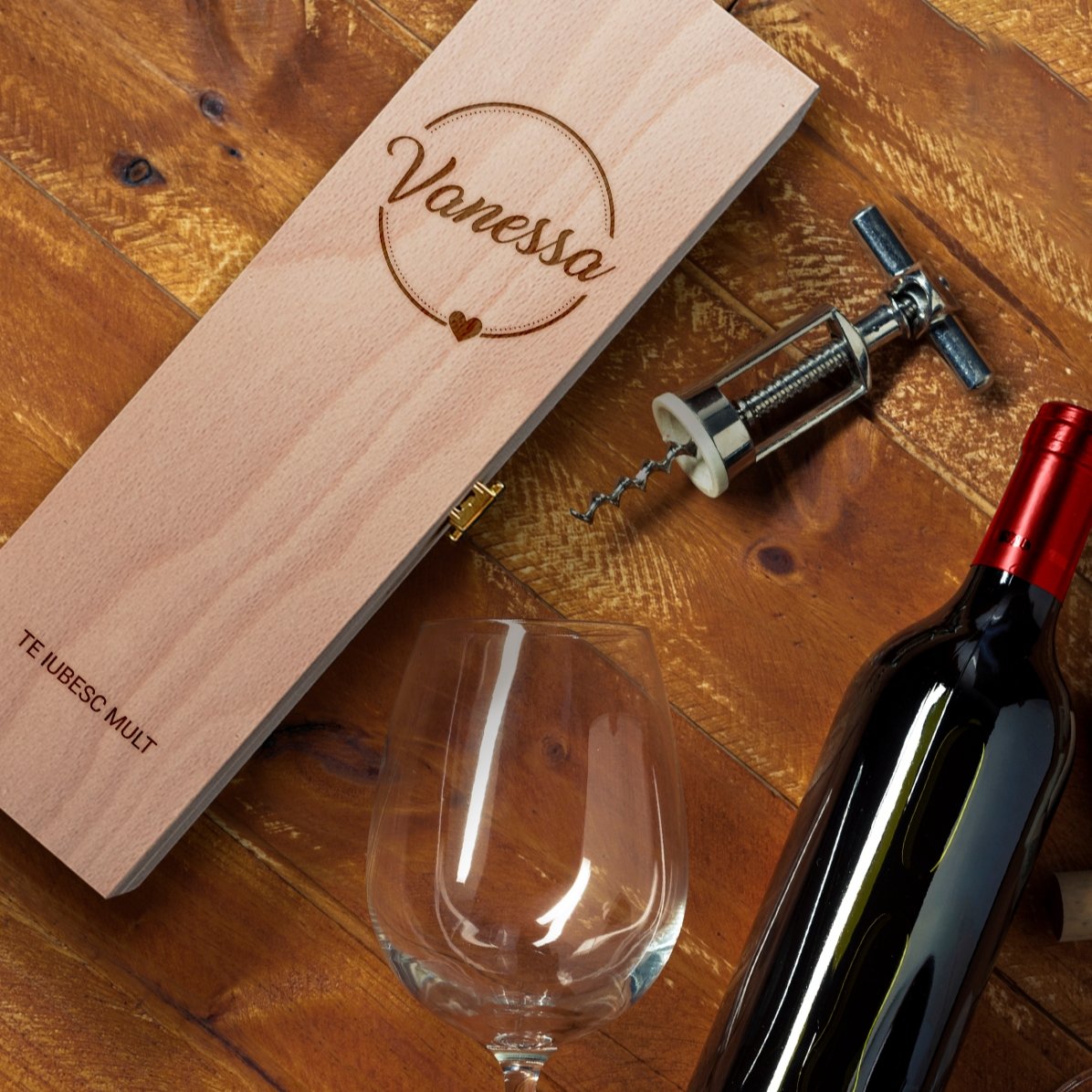 Caja de vino personalizada con nombre y texto