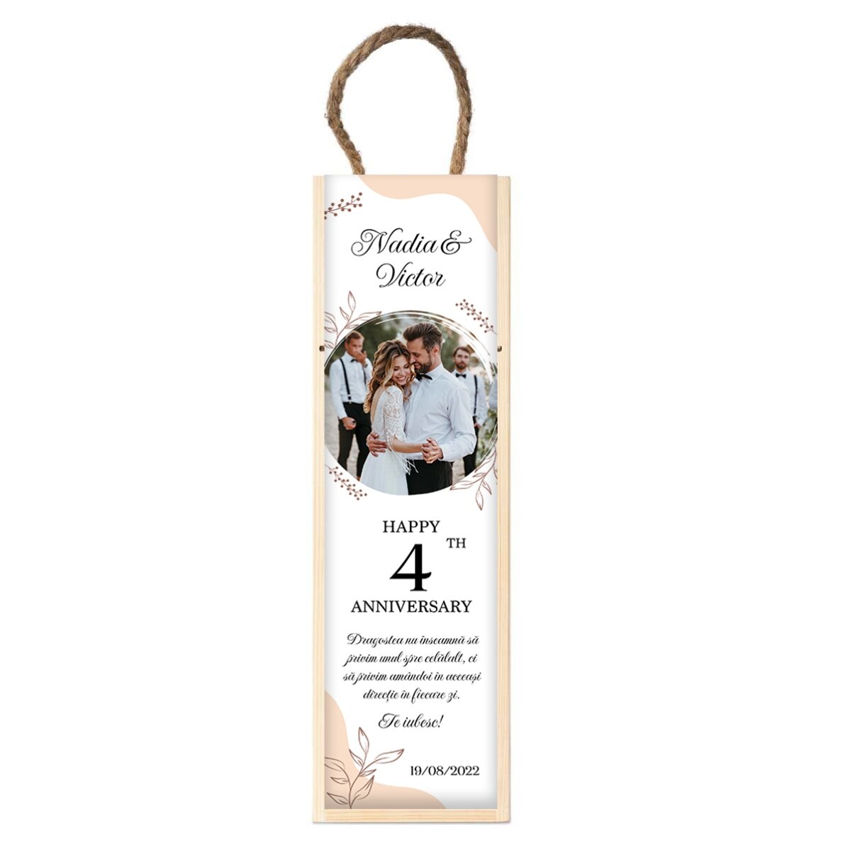Caja de vino personalizada con foto y texto - Aniversario de pareja