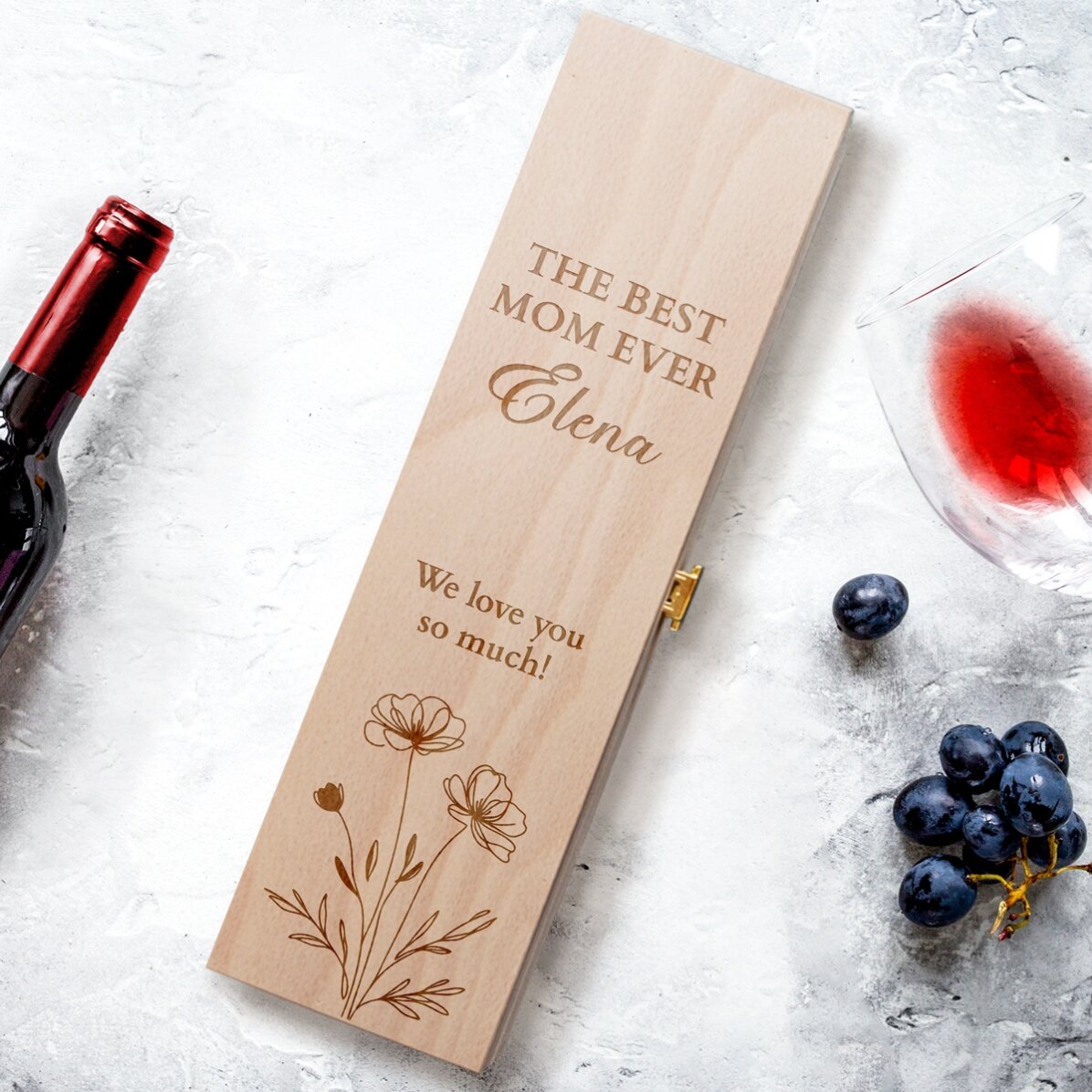 Caja de vino personalizada con un mensaje para ella