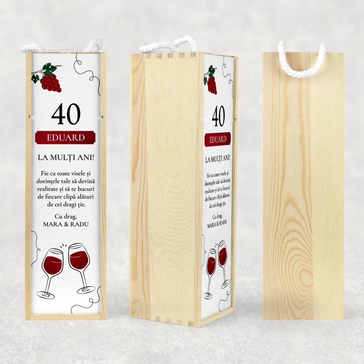 Caja de vino personalizada con un mensaje para un cumpleaños