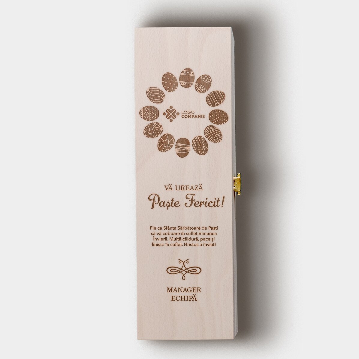 Caja de vino personalizada con texto y logotipo - Eggcellent Easter
