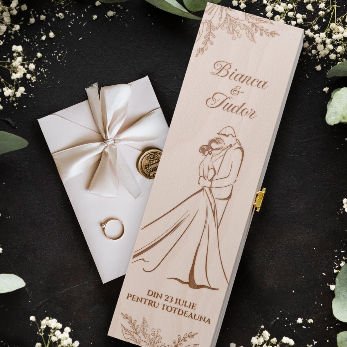 Caja de vino personalizada con texto - Boda