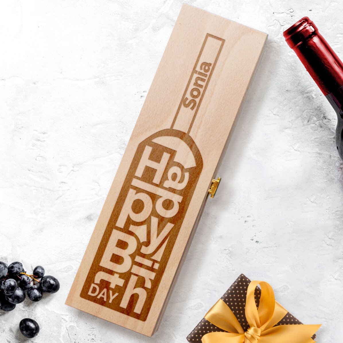Caja de vino personalizada - Botella «Happy Birthday»