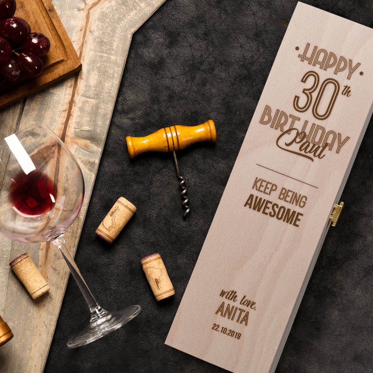 Caja de vino personalizada - Mensaje de aniversario