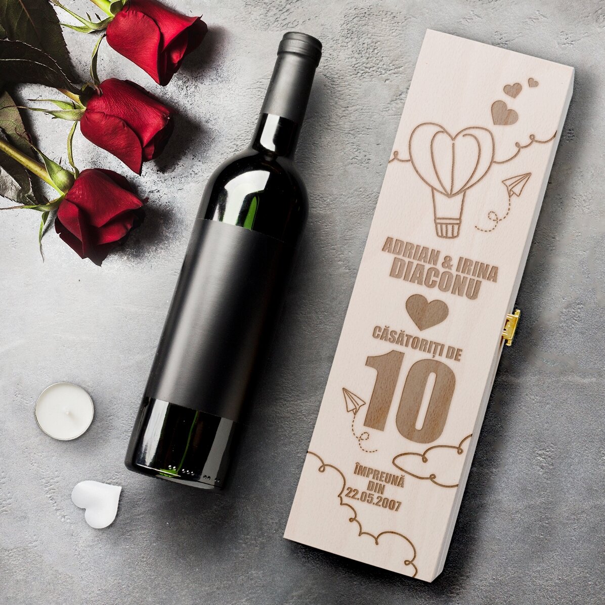 Caja de vino personalizada para el aniversario de boda