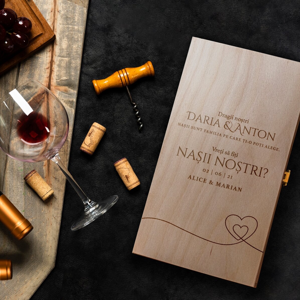 Caja de vino personalizada para dos botellas - Pedido para los padrinos