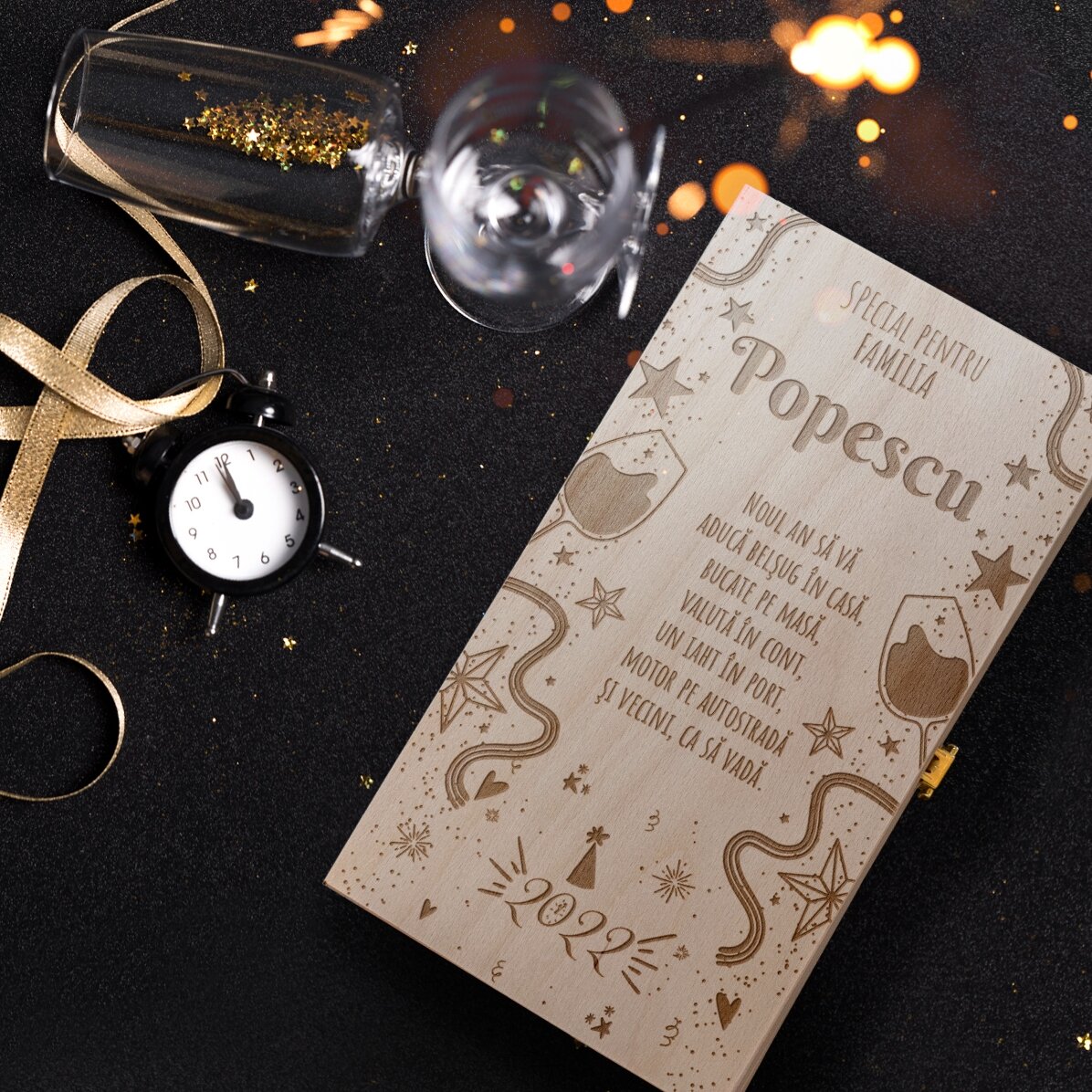 Caja de vino personalizada para dos botellas con mensaje: Año Nuevo