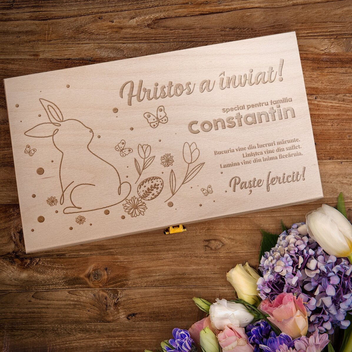 Caja de vino personalizada para dos botellas con el texto: «¡Cristo ha resucitado!»