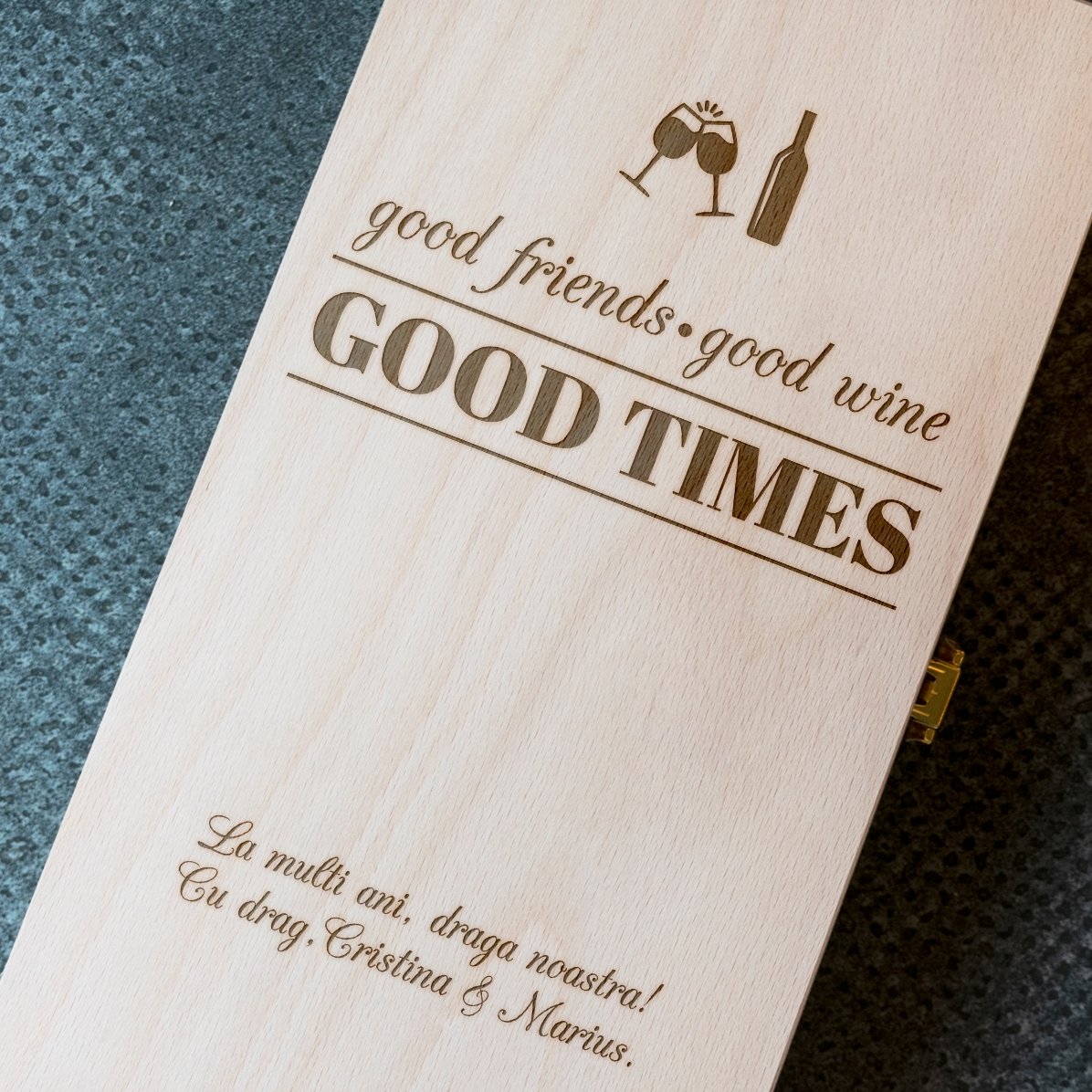Caja de vino personalizada para dos botellas - Good Friends, Good Wine, Good Times