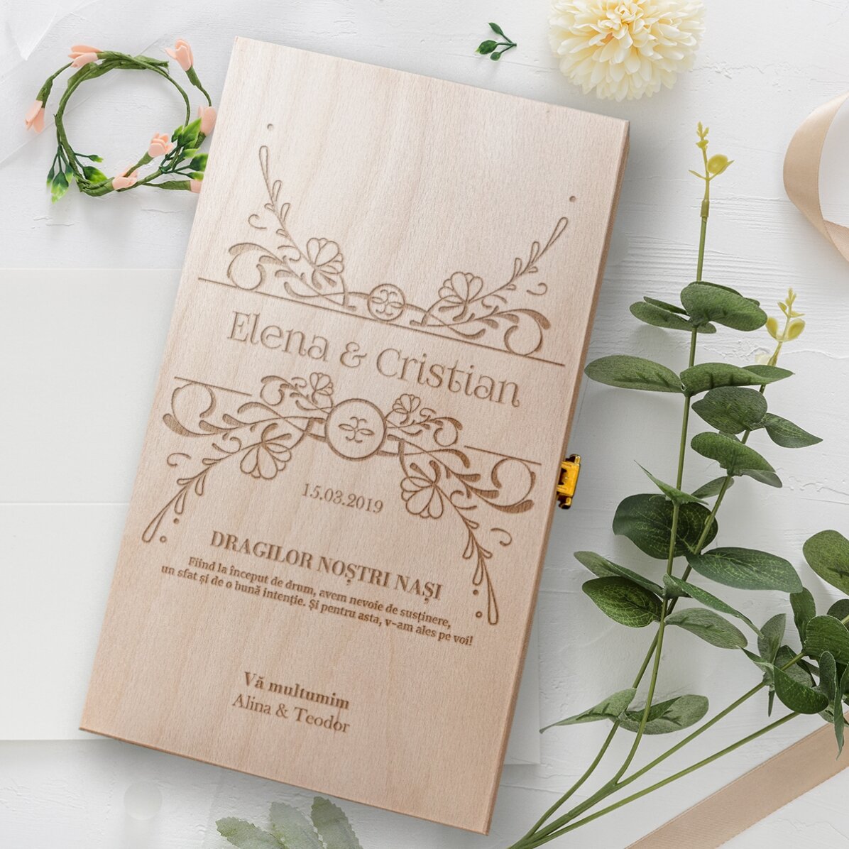 Caja de vino personalizada para dos botellas - Mensaje para los padrinos