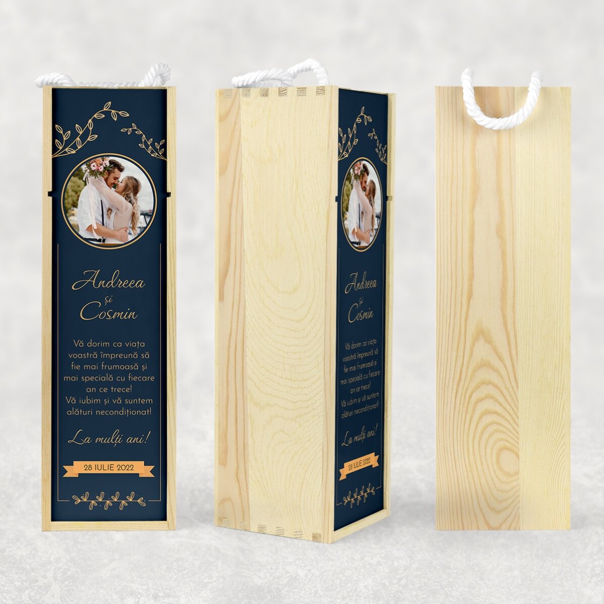 Caja de vino personalizada con foto y texto - Aniversario