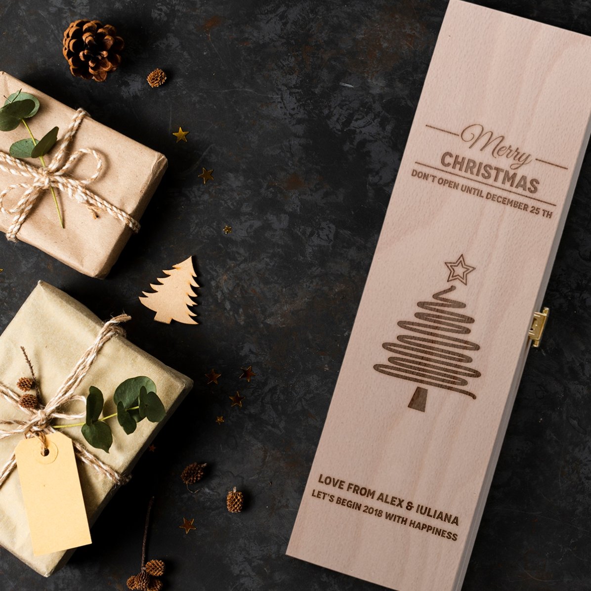 Caja de vino personalizada - Star Christmas Tree