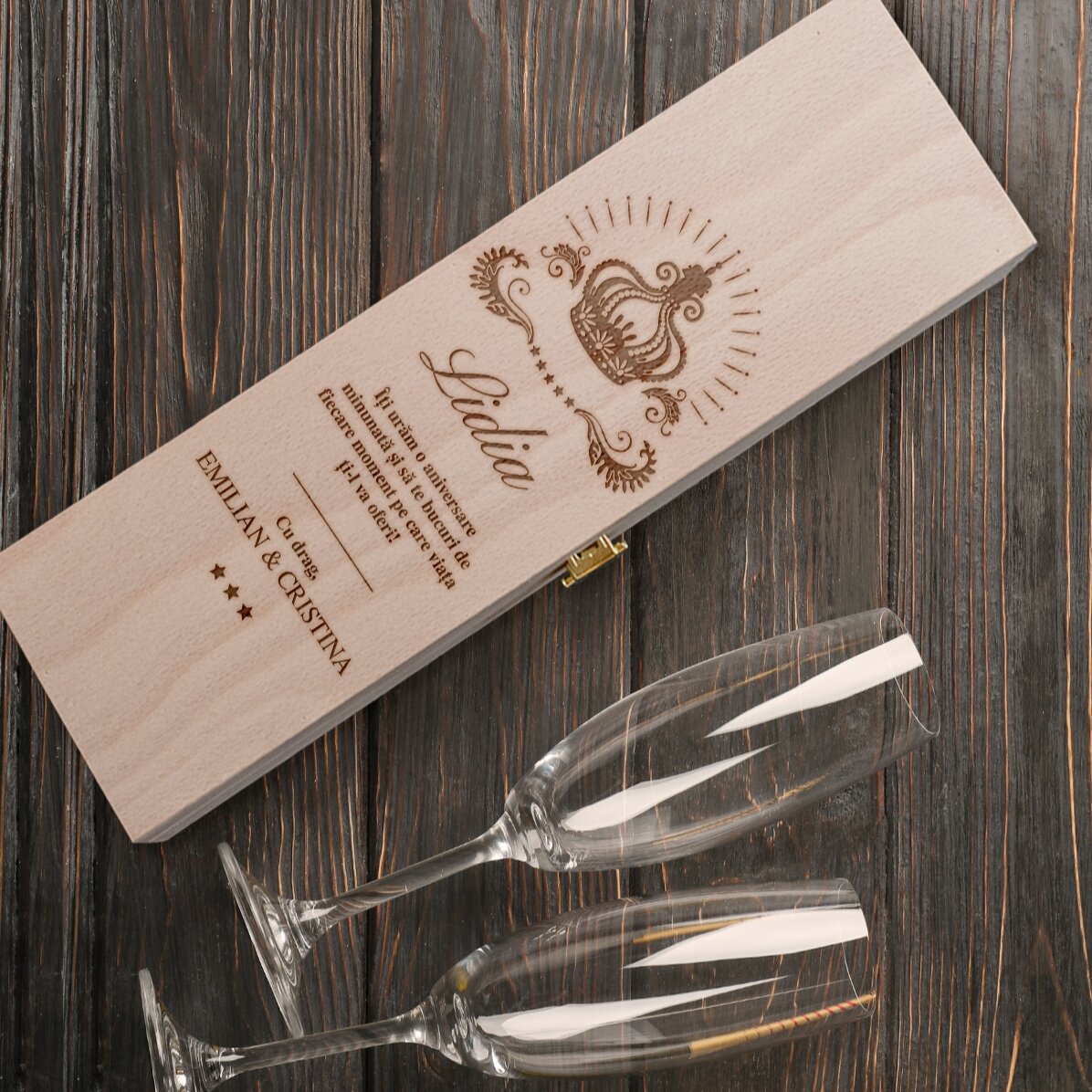 Caja de vino espumoso personalizada con texto - Crown
