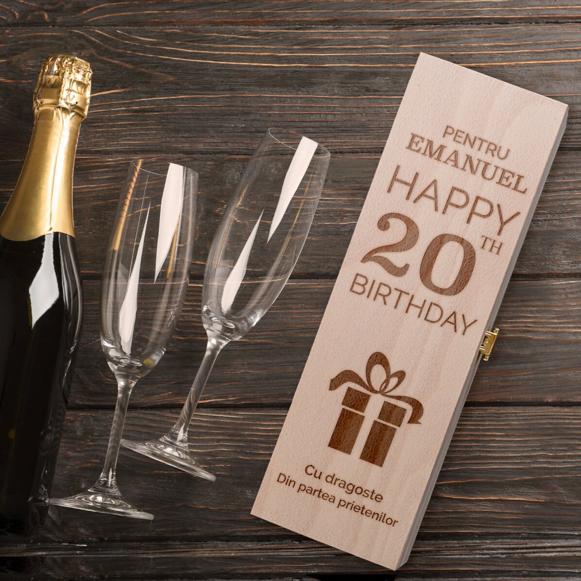 Caja de vino espumoso personalizada - Regalo de «Feliz cumpleaños»