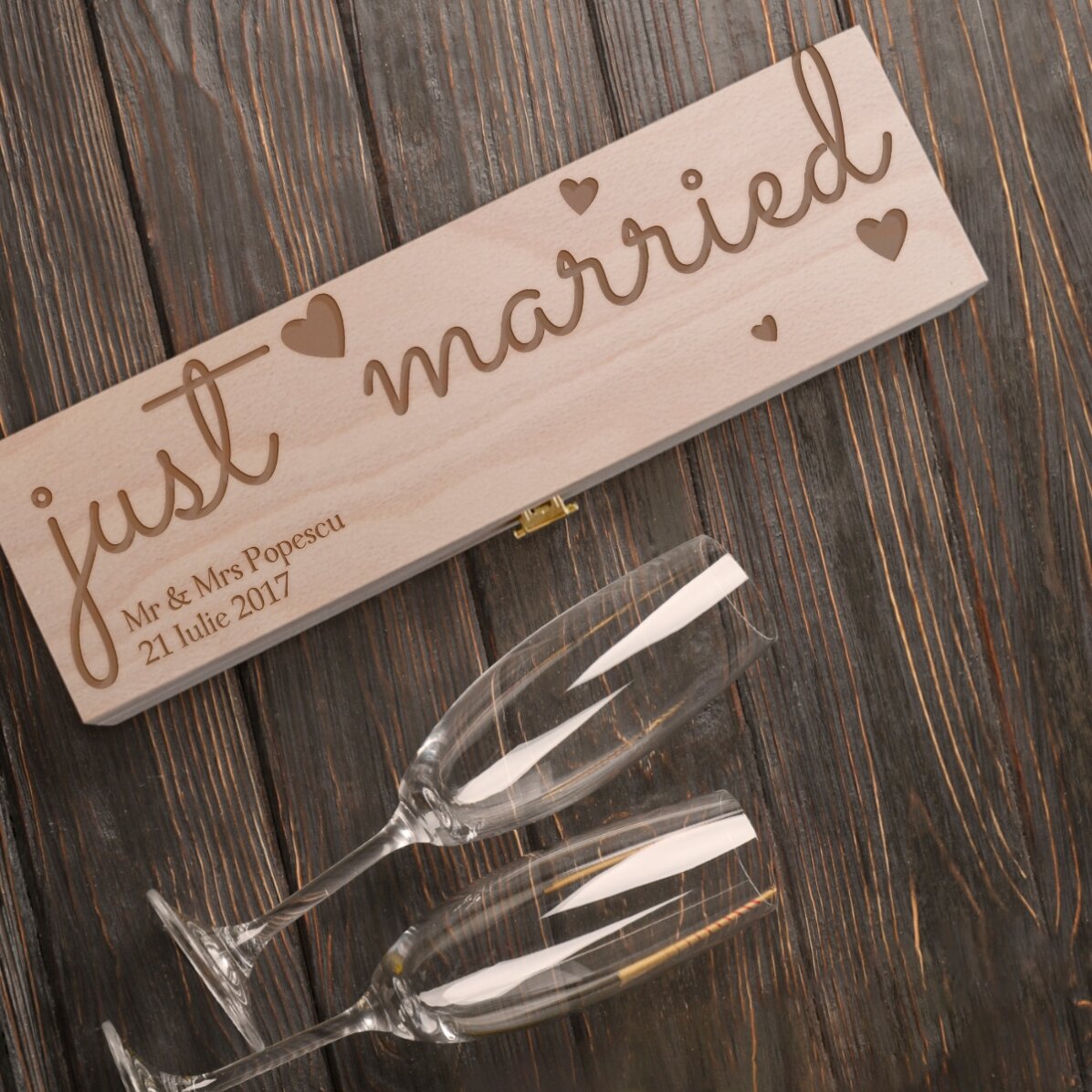 Caja de vino espumoso personalizada - «Just married»