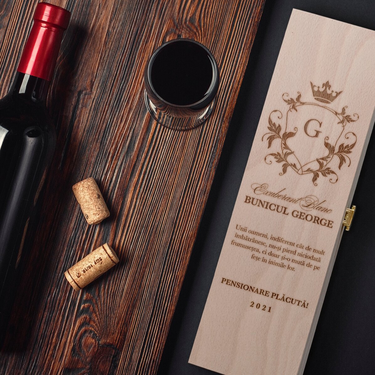 Caja de vino espumoso personalizada - modelo para jubilación