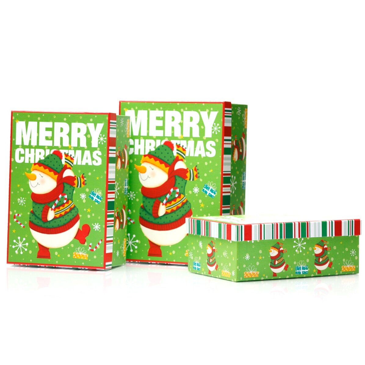 Caja de regalo navideña verde - modelo de muñeco de nieve