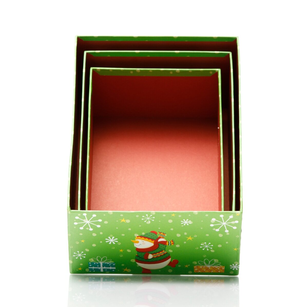 Caja de regalo navideña verde - modelo de muñeco de nieve