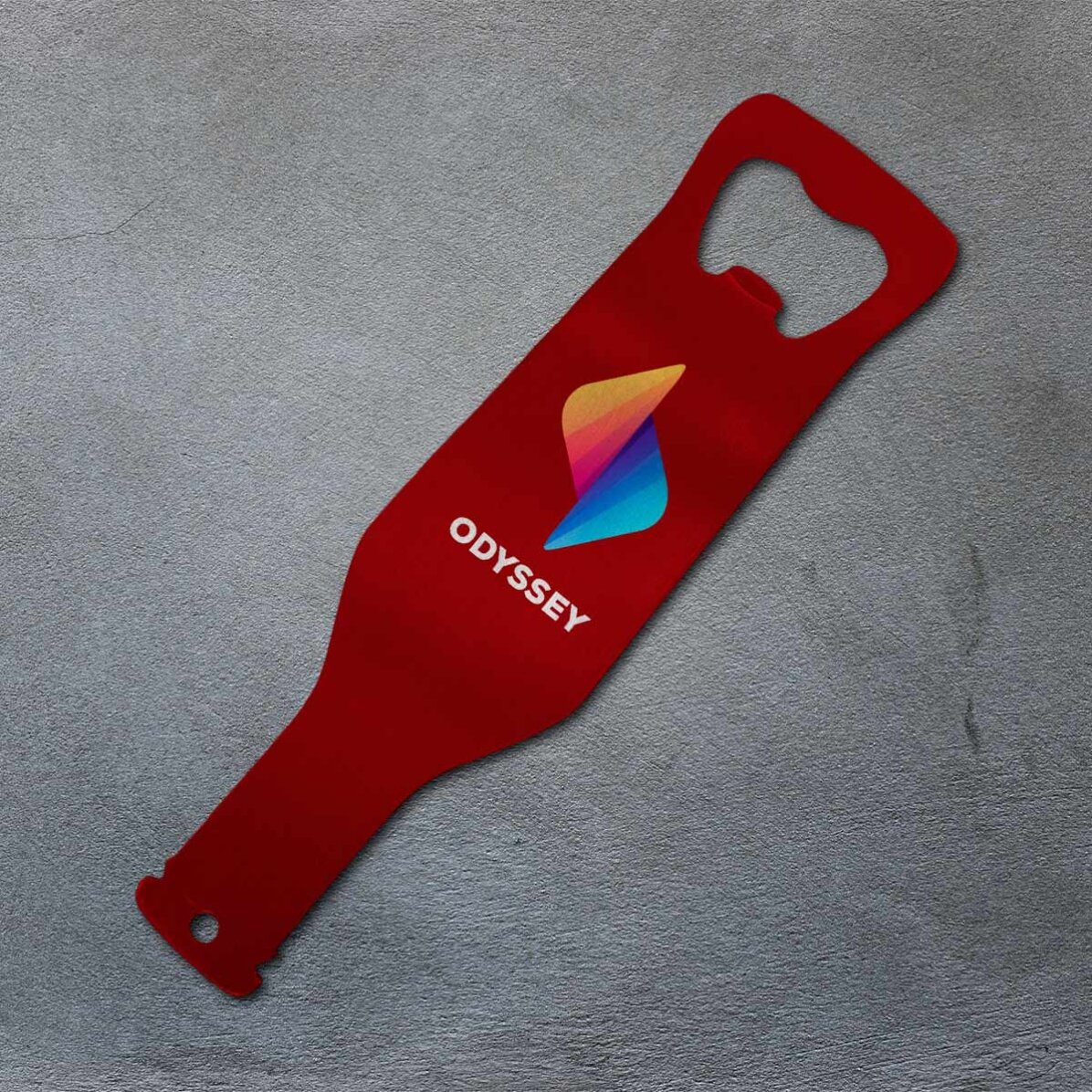 Abrebotellas con forma de botella personalizado con logotipo - fondo de color