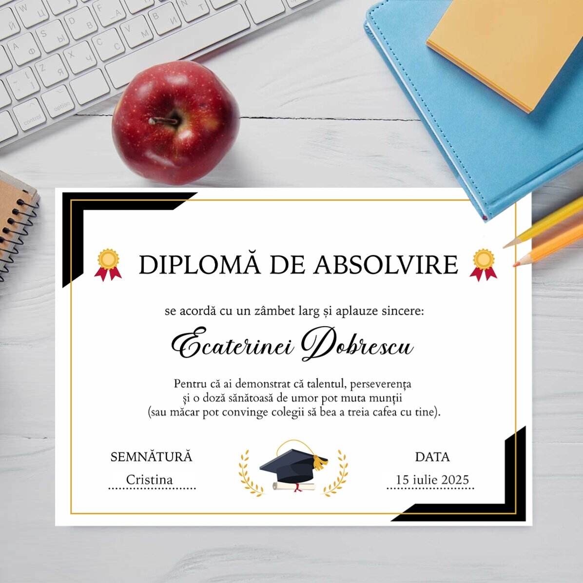 Diploma personalizada con texto - Graduación