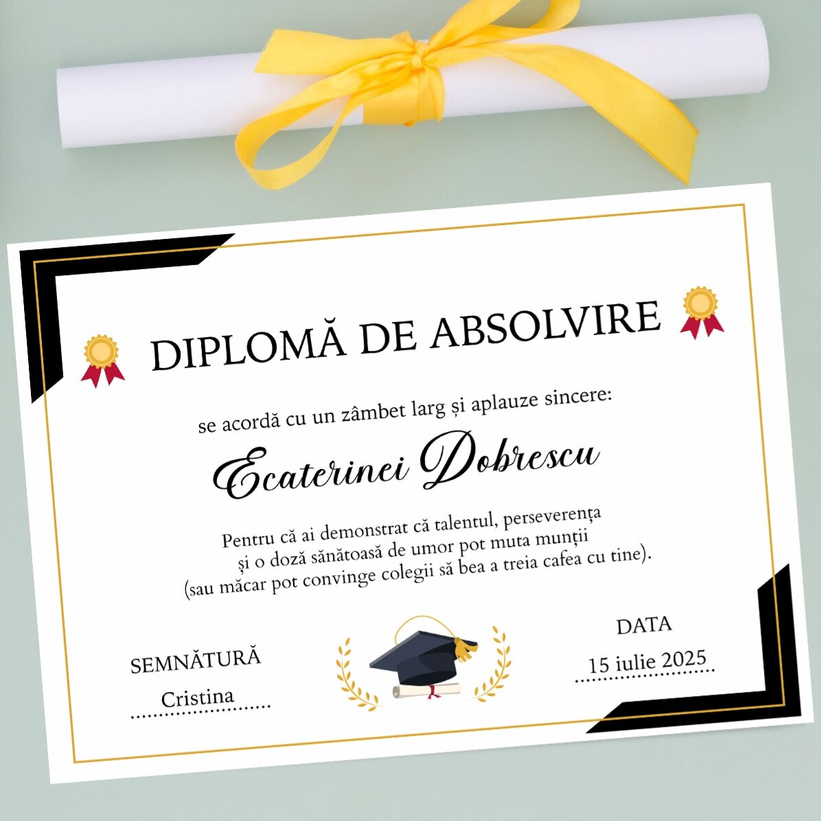 Diploma personalizada con texto - Graduación