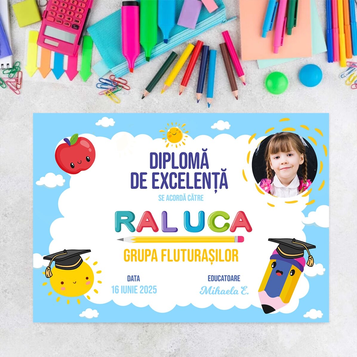 Diploma personalizado con texto y foto - Diploma de excelencia para niños