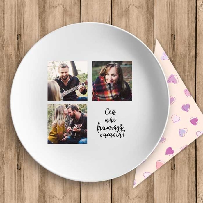 Plato personalizado con 3 fotos y texto