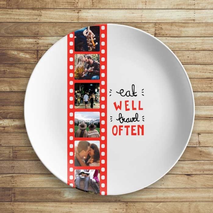 Plato personalizado con 6 fotos - Come bien, viaja a menudo
