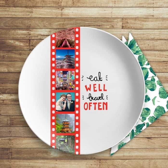 Plato personalizado con 6 fotos - Come bien, viaja a menudo
