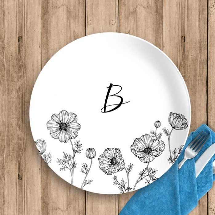 Plato personalizado con inicial y texto - Flowers