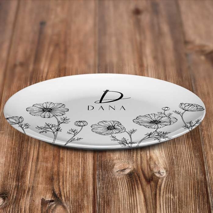 Plato personalizado con inicial y texto - Flowers