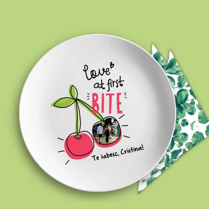 Plato personalizado con foto y texto - Amor a primera vista