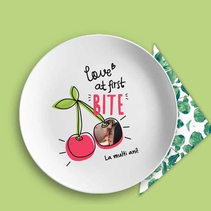 Plato personalizado con foto y texto - Amor a primera vista