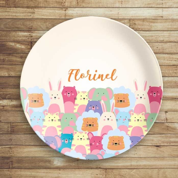 Plato personalizado con texto - Animalitos