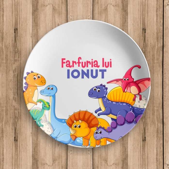 Plato personalizado con texto - Dinosaurios