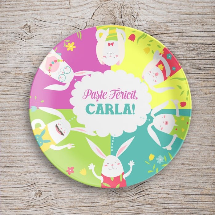 Plato personalizado con texto - Conejitos de Pascua