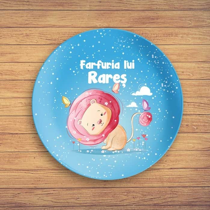 Plato azul personalizado con texto